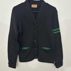 Black vintage HL Whiting Co letterman Cardigan sweater with Green 1940s Seattle